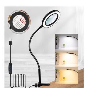 Black LED Desk Lamp with Magnifying Glass